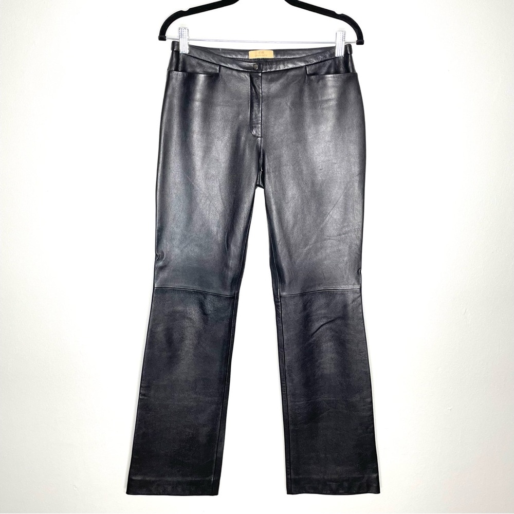 MNG Mango Genuine Leather Buttery Soft Bootcut Pants Lined In Black Size US 6 - Picture 3 of 11